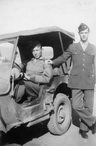 John Crimmons in Jeep and Ken Johnson at Los Alamos, 1946